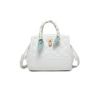 JFY Women's Quilted Diamand Pattern Silky Scarf Wrapped Handle Tote Bag in White JFY White