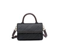 JFY Women's Quilted Pattern 3 Compartments Top Handle Flap Tote Bag in Black