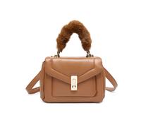 JFY Women's Quilted Pattern Faux Fur Handle Twist Lock Crossbody Bag/ Grab Bag in Brown JFY Brown One Size