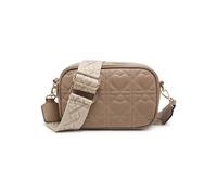 JFY Women's Quited Heart Pattern Double Zip Top Sections Cross Body Bag in Khaki