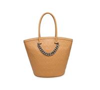 JFY Women's Ring Pattern Chunky Metal Chain Tote Bag in Brown