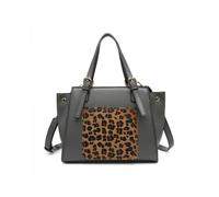 JFY Women's Small Leopard Pattern Buckle Handles Day Bag in Dark Grey