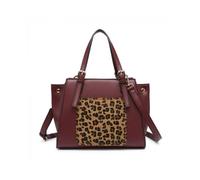 JFY Women's Small Leopard Pattern Buckle Handles Day Bag in Wine