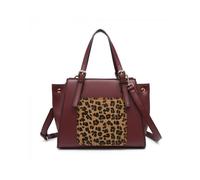 JFY Women's Small Leopard Pattern Buckle Handles Day Bag in Wine JFY Wine One Size