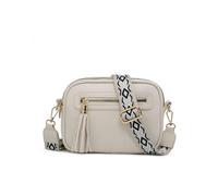 JFY Women's Tassel Two Zipped Sections Canvas Strap Cross Body Bag in Beige JFY Beige One Size
