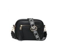 JFY Women's Tassel Two Zipped Sections Canvas Strap Cross Body Bag in Black JFY Black One Size