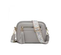 JFY Women's Tassel Two Zipped Sections Canvas Strap Cross Body Bag in Grey