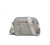 JFY Women's Tassel Two Zipped Sections Canvas Strap Cross Body Bag in Grey JFY Grey One Size