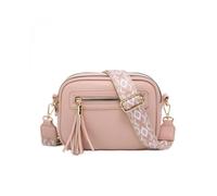 JFY Women's Tassel Two Zipped Sections Canvas Strap Cross Body Bag in Pink