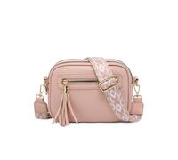 JFY Women's Tassel Two Zipped Sections Canvas Strap Cross Body Bag in Pink JFY Pink One Size