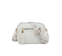 JFY Women's Tassel Two Zipped Sections Canvas Strap Cross Body Bag in White JFY White One Size