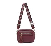 JFY Women's Tassel Two Zipped Sections Canvas Strap Cross Body Bag in Wine JFY Wine One Size