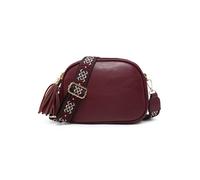 JFY Women's Tassels Three Zipped Sections Canvas Strap Cross Body Bag in Wine JFY Wine One Size