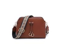 JFY Women's Three Zipped Sections Canvas Strap Cross Body Bag in Brown