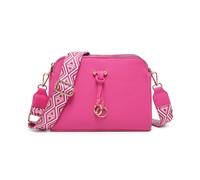 JFY Women's Three Zipped Sections Canvas Strap Cross Body Bag in Magenta