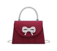 JFY Women's Tie Diamante Embedded Top Handle Suede Clutch Bag in Burgundy JFY Burgundy One Size