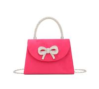JFY Women's Tie Diamante Embedded Top Handle Suede Clutch Bag in Fuchsia
