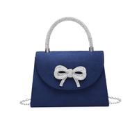 JFY Women's Tie Diamante Embedded Top Handle Suede Clutch Bag in Navy
