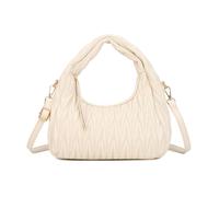 JFY Women's Top Handle Hobo Grab Bag With Quilted Chevron Pattern Grab Bag in Beige