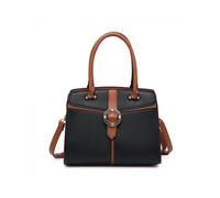 JFY Women's Top Zip Buckle Colour Block Tote Bag in Black JFY Black