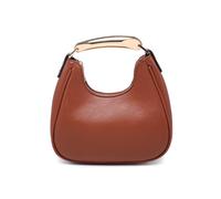 JFY Women's Top Zip Closure Metal Handle Grab Bag in Dark Brown