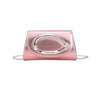 JFY Women's Trapezoid Metal Hardware Pu Clutch Bag in Pink