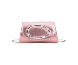 JFY Women's Trapezoid Metal Hardware Pu Clutch Bag in Pink