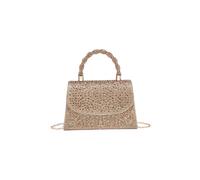 JFY Women's Trapezoid Shape Flap Twist Handle Single Side Diamante Bag in Gold