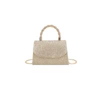 JFY Women's Trapezoid Shape Flap Twist Handle Single Side Diamante Bag in Metallic Gold JFY Metallic Gold One Size