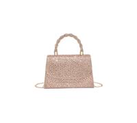 JFY Women's Trapezoid Shape Flap Twist Handle Single Side Diamante Bag in Rose Gold