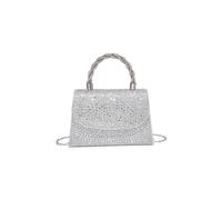 JFY Women's Trapezoid Shape Flap Twist Handle Single Side Diamante Bag in Silver