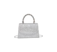 JFY Women's Trapezoid Shape Flap Twist Handle Single Side Diamante Bag in Silver JFY Silver One Size