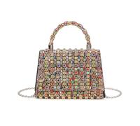 JFY Women's Trapezoid Shape Flap Twist Top Handle Double Side Diamante Bag