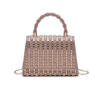 JFY Women's Trapezoid Shape Flap Twist Top Handle Double Side Diamante Bag in Rose Gold