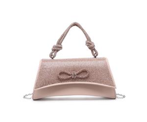JFY Women's Unique Shape PU Clutch With Diamantes Adorned Flap in Beige JFY Beige One Size