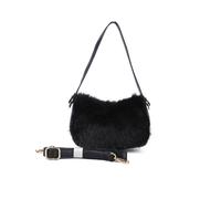 JFY Women's Zip Top Closure Top Handle Faux Fur Clutch Bag in Black