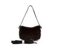 JFY Women's Zip Top Closure Top Handle Faux Fur Clutch Bag in Chocolate JFY Chocolate One Size
