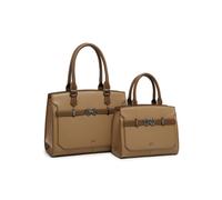 JFY Women's Zip Top Two Handles 2 In 1 Handbag Tote Bag in Khaki JFY Khaki