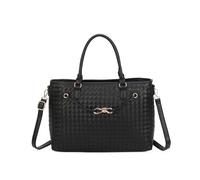 JFY Women's Zip Top Two Handles Weaved Pattern Tote Bag in Black JFY Black