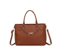 JFY Women's Zip Top Two Handles Weaved Pattern Tote Bag in Brown JFY Brown
