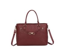 JFY Women's Zip Top Two Handles Weaved Pattern Tote Bag in Red JFY Red