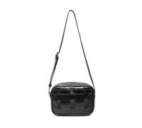 JFY Woven Interlaced Pattern Metalic Pu Zip Top Shoulder Bag (Black)