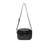 Jfy Woven Interlaced Pattern Metalic Pu Zip Top Shoulder Bag In Black Black