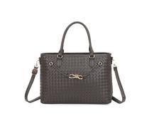 Jfy Zip Top Two Handles Weaved Pattern Tote Bag In Grey Grey