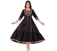 JG JAI GOVINDAM Cotton Anarkali Indian Kurti for Women Pakistani Wedding/Party Wear Designer Style Anarkali Suit for Womens (Black-XL)