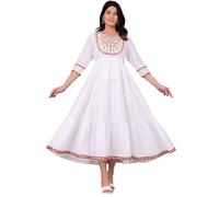 JG JAI GOVINDAM Cotton Anarkali Indian Kurti for Women Pakistani Wedding/Party Wear Designer Style Anarkali Suit for Womens (White-S)