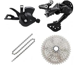 JGbike Compatible 10 speed MTB 4pc groupset for Shimano Deore M4100: Right Shift Lever,Long cage Rear Derailleur, 11-42T Cassette or Sunrace 11-46T Cassette, KMC X10 Chain