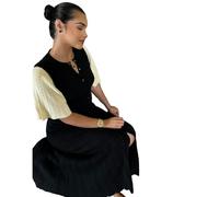 JGDSDMJG Dress Hollow Out Knitted Maix Dress Women Solid Short Sleeved Single Breasted Slim Dresses Elegant Female Commuting Robes-black-l