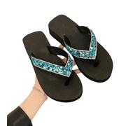JGDSDMJG flip flops women Beach Shoes Houshing Summer Fashion Outdoor Wear Seaside Thick Underside Flip-flops-blue Black Medium Heel-39 (24-24 5)