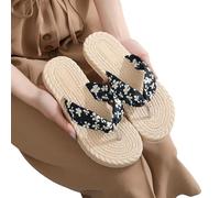 JGDSDMJG flip flops women Summer Ladies Casual With Flowers For Outdoor Use On The Beach-m-405 Black-39